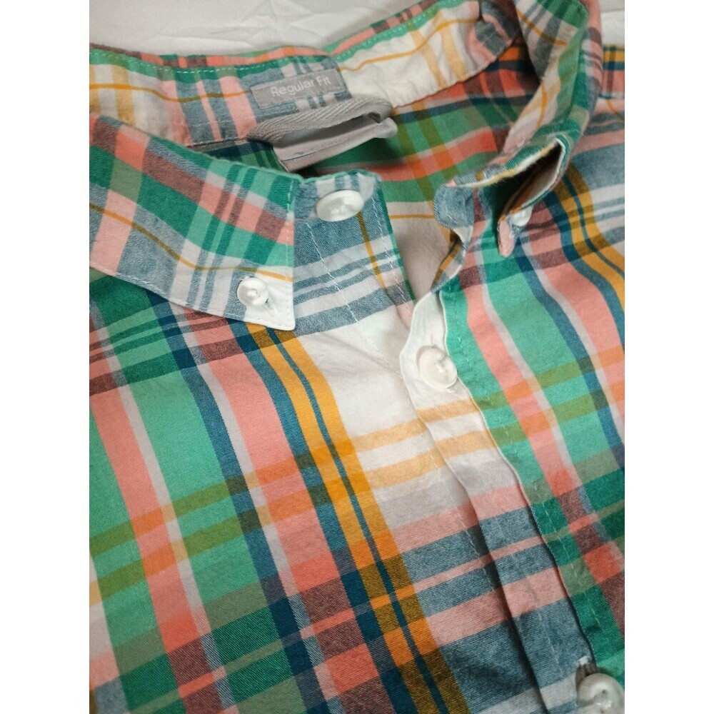 Columbia Mens Large Short Sleeve Plaid Button Down Shirt Teal Blue 100% Cotton - Picture 9 of 16